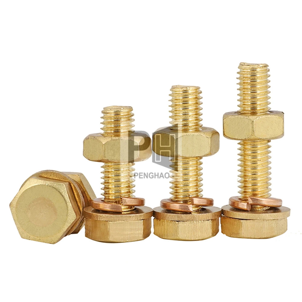 M4 M5 M6 M8 M10 M12 Metric Thread Brass Hex Screw Hex Nut Flat Washer Hexagon Outer SEMS External Hex Bolt