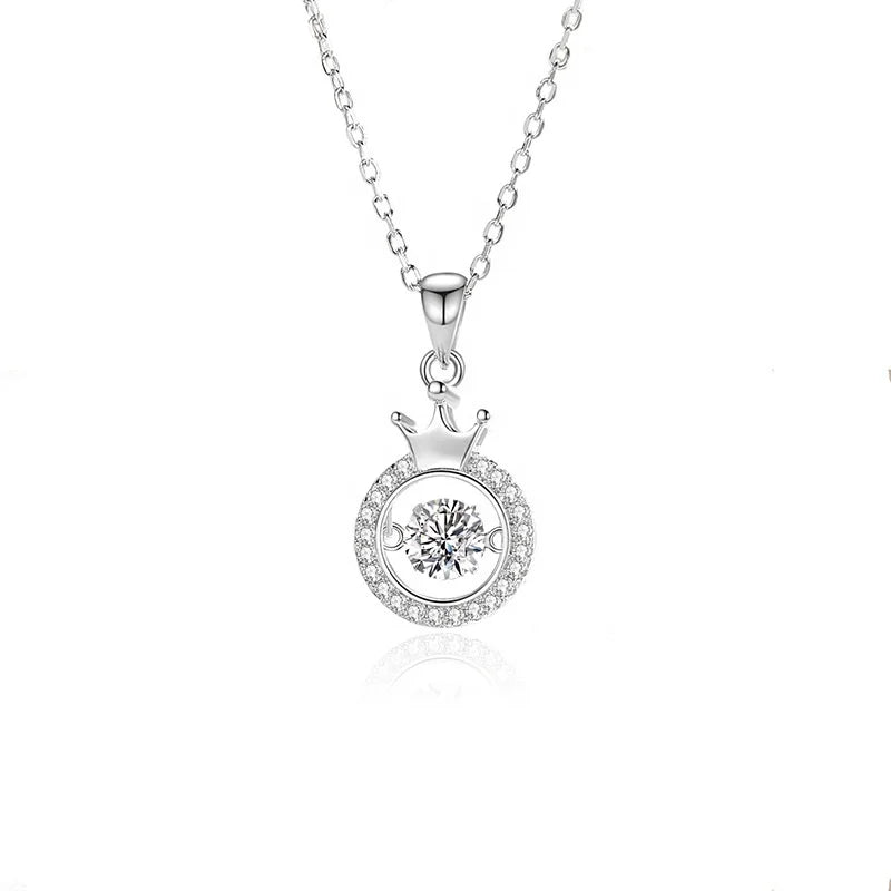 GN58 Wholesale Luxury Jewelry 925 Sterling Silver 0.5CT Moissanite Crown Pendant Necklace Fashion Wedding Fine Jewelry for Women