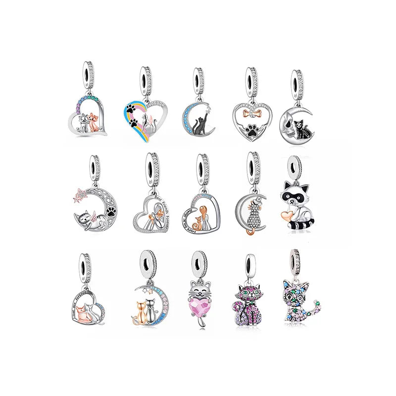 Fit Original Brand Bracelet Necklace 925 Silver My Best Friends Cat Bead Charm for Women Wife Girl  Daughter Mum Jewelry Making