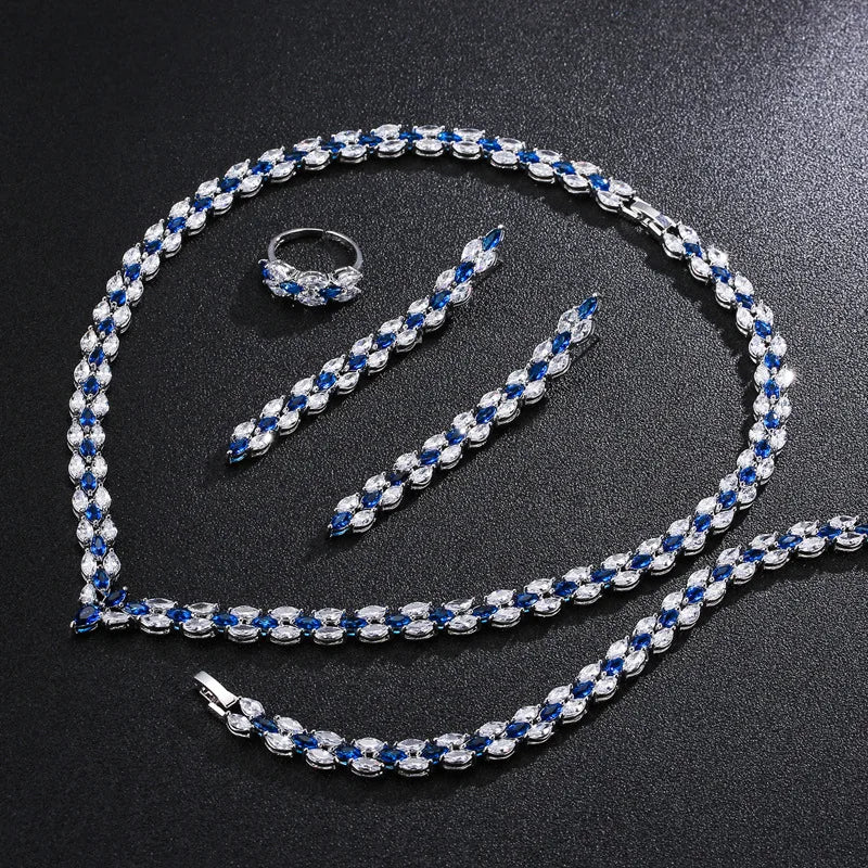 Luxury Wedding Bridal Silver Color Zirconia Stone High Quality Jewelry Sets for Bride