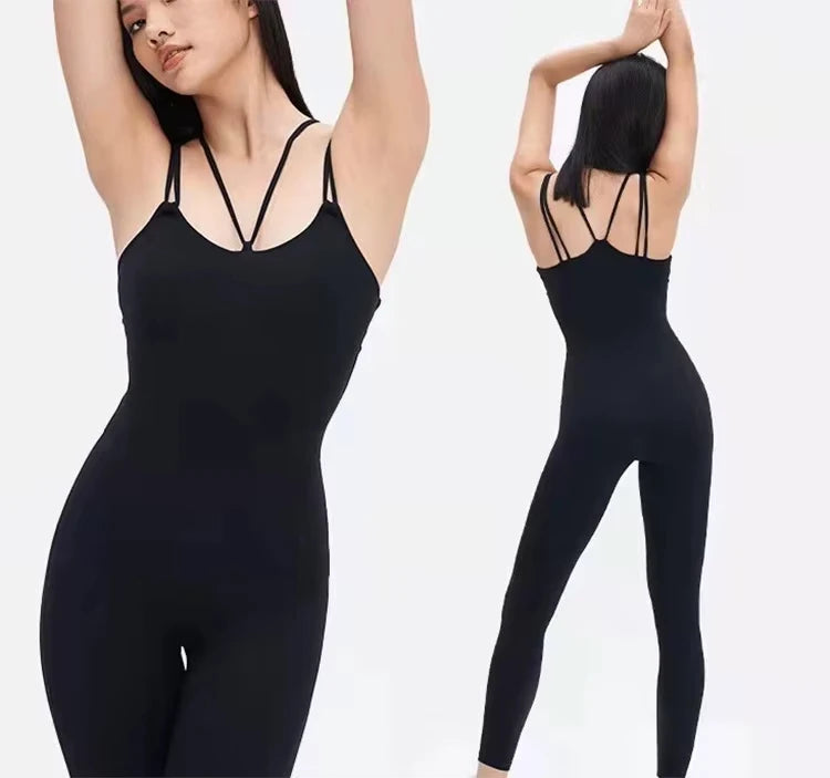 Customize Yoga Jumpsuit Plus Size Women Sports Fitness Legging Sportswear Spaghetti Strap V-neck Full Length Indoor Sport