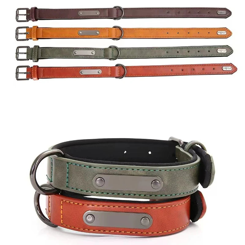 Custom Brand Premium Soft Personalized Tactical Dog Collar Ring Leather Dog Leash Outdoor Walking Adjustable Pet Collar
