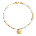 Custom Logo 18K Gold Plated Stainless Steel Flimming Setting Round Pendant Bead Chain Bracelet Adjustable for Women Anniversary