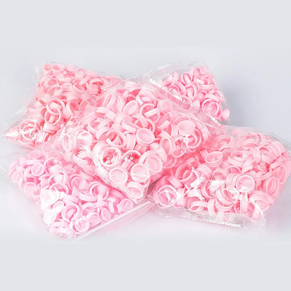 QC Wholesale White Pink Plastic Glue Ring Many Style and Size Lash Glue Ring Custom Package Glue Rings for Eyelash Extension