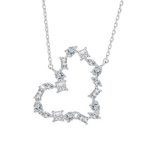Daidan Silver Necklace 925 Sterling Heart Necklace Silver 925 Valentine Geometric Heart Hollow Necklace