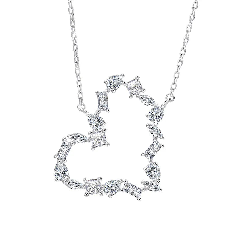 Daidan Silver Necklace 925 Sterling Heart Necklace Silver 925 Valentine Geometric Heart Hollow Necklace