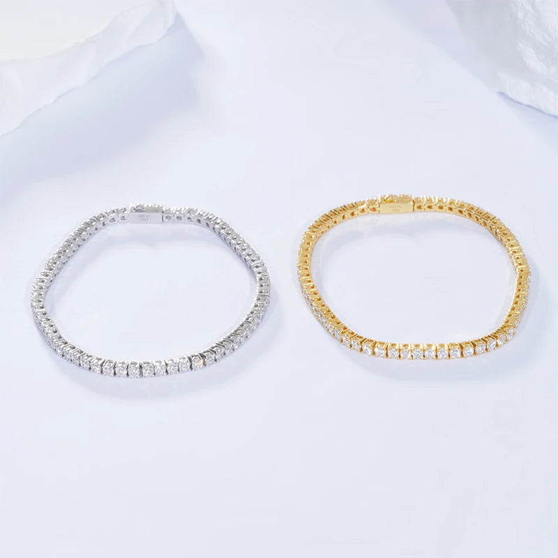 Starsgem Available Designs 2mm D VVS1 Round Brilliant Cut Moissanite 925 Sterling Silver Tennis Chain Bracelet