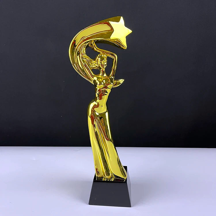 Golden Resin Lady Dancing Event Crystal Trophy Award MH-NJ0208