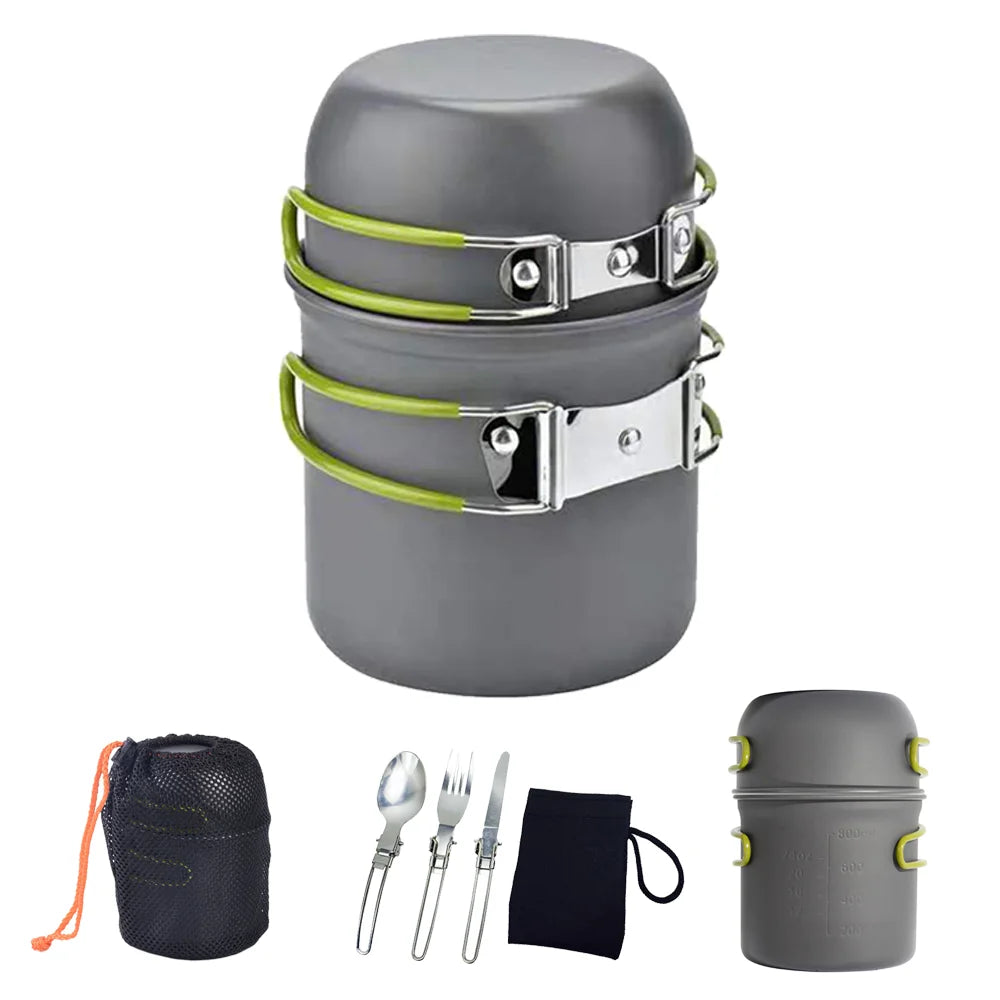 Ultralight Portable Camping Pot Set with Tableware | Outdoor Camping Aluminum Hiking Products With Mesh Bag