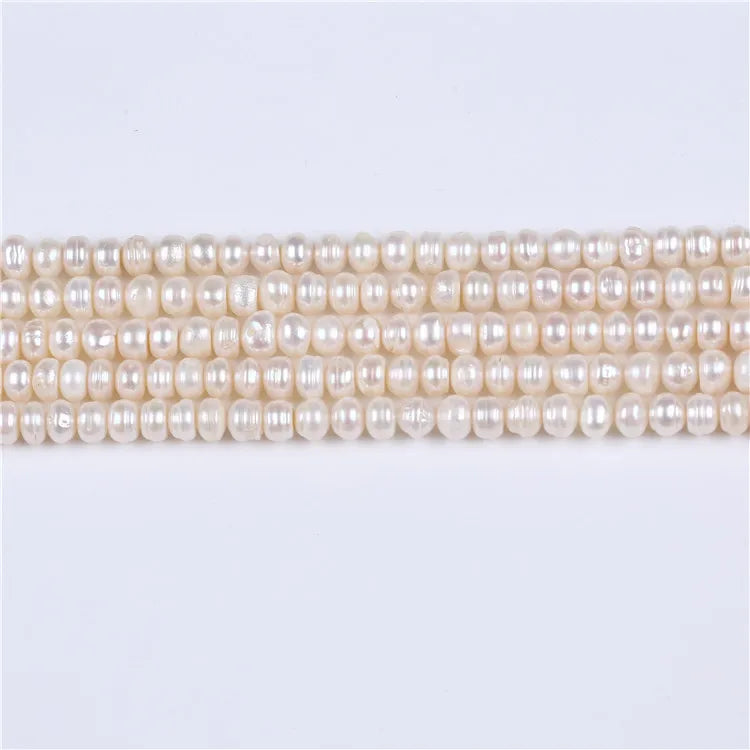 7-7.5mm Natural White Freshwater Loose Pearls Real Button Shape Pearl Strands