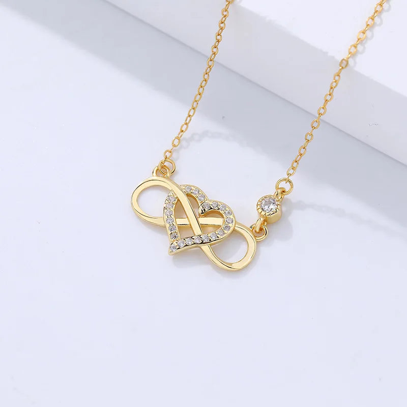 Rainbowking Dainty 18K Gold Heart 925 Silver Jewelry Necklace Zirconia Heart Mobius Collarbone Chain Fine Jewelry Necklaces