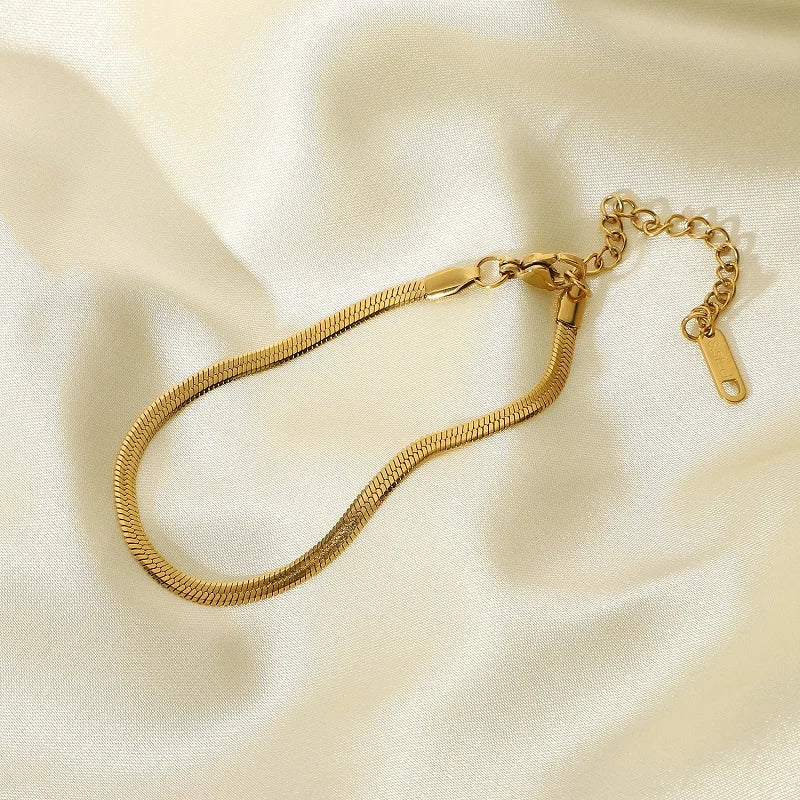2022 Simple 3mm Snake Chain Bracelet18k Gold Plated Stainless Steel Flat Snake Chain Bracelet for Women