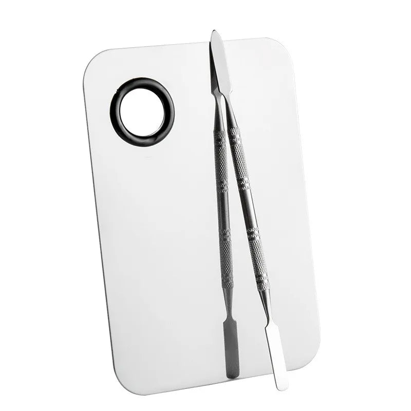 Custom Stainless Steel Rectangle Eyeshadow Nail Polish Cosmetic Makeup Blending Palette Color Mixing Palette with Spatula