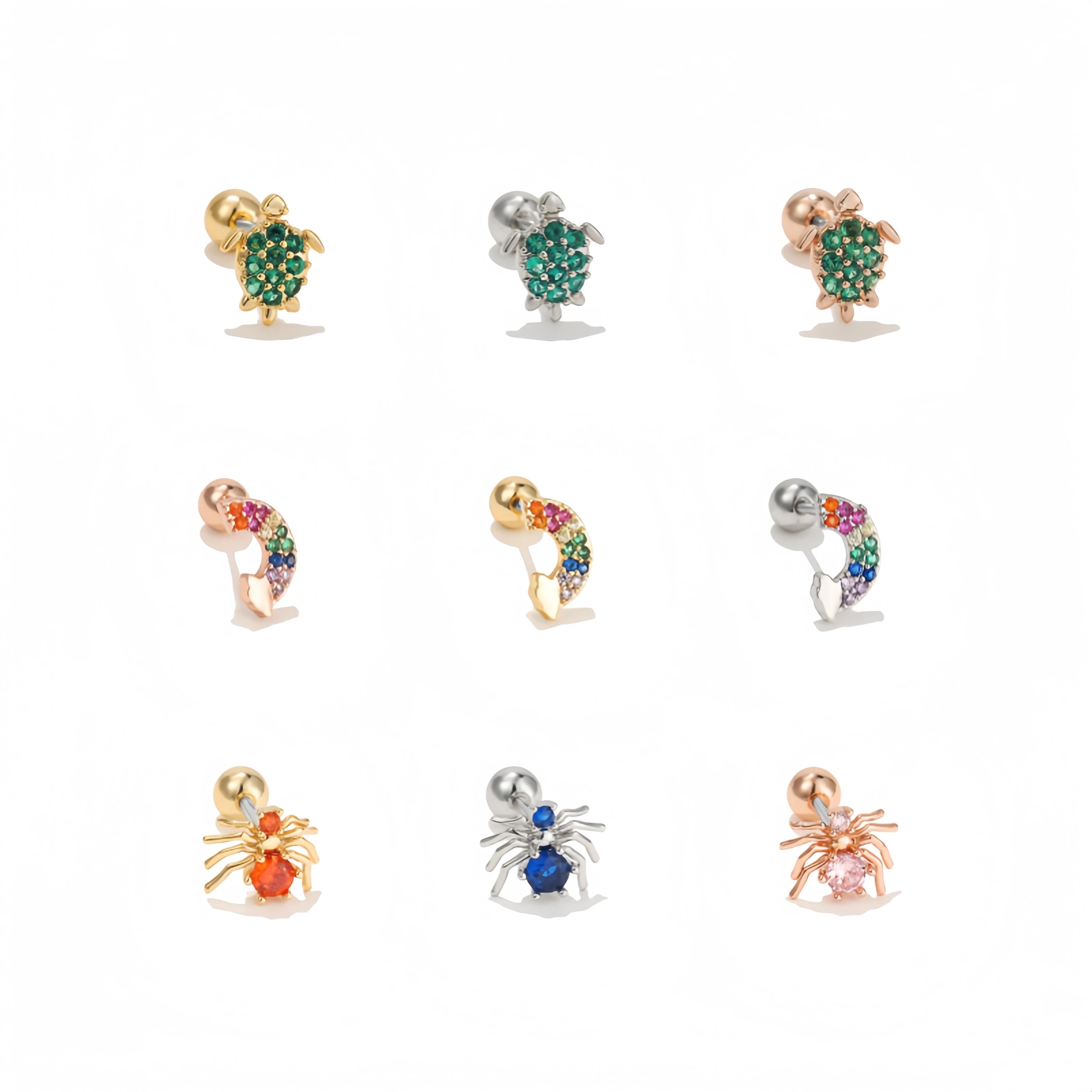 New Design Animal Ear Bone Stud  Micro-Inset Gold Plated Zircon Screw Piercing Jewelry  Ball Women Fancy Stud Earring Blanks
