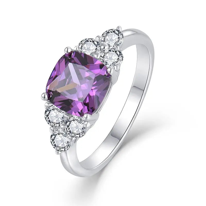 Hot Sale Custom 18K Gp White Glod Plated Custom Square Amethyst Purple Diamond 3A Cubic Zirconia Engagement Ring