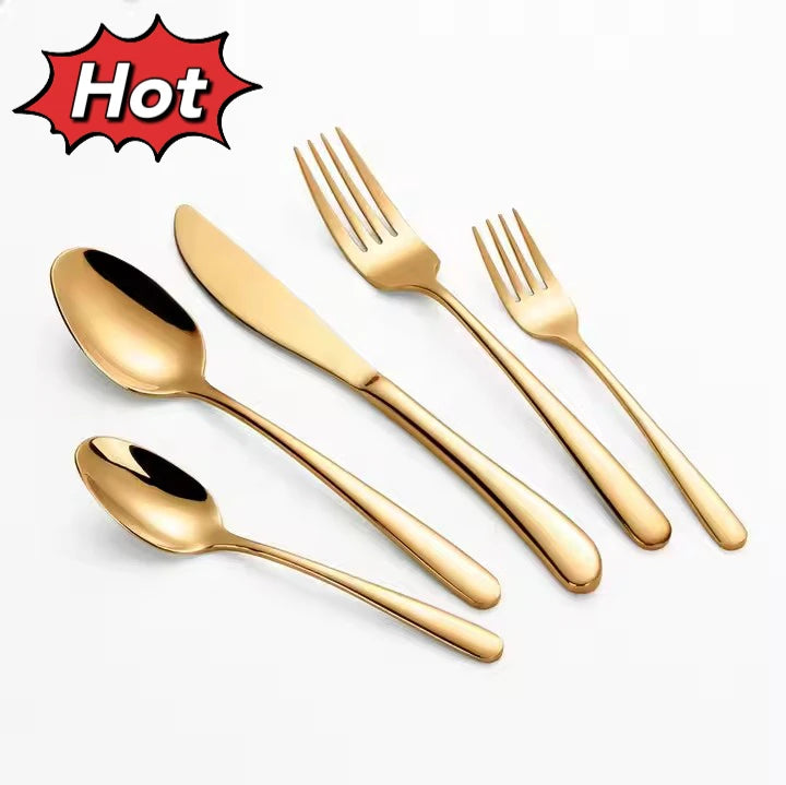 Dishwasher Safe Silverware Set Thin Handle Flatware European Gold Plated Cutlery Set