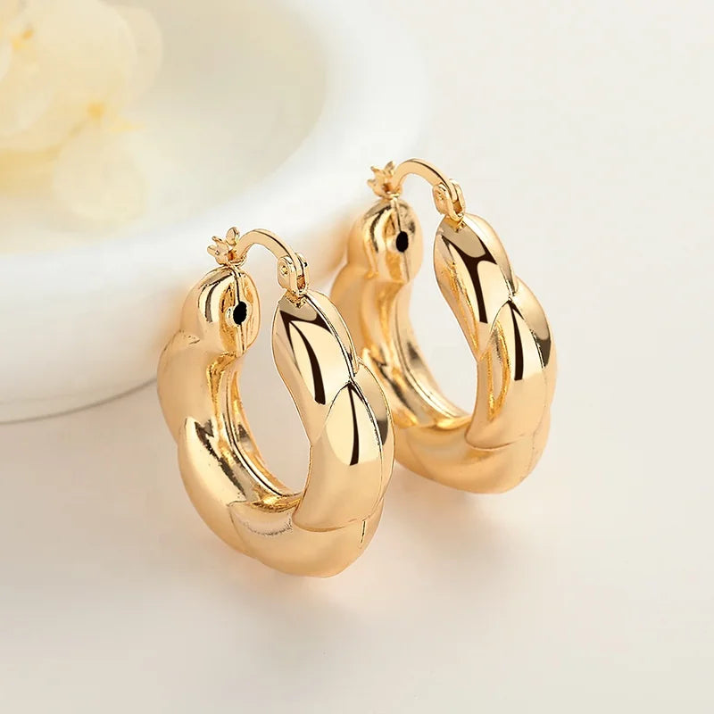 Gold Hoop Earrings 18K Stylish Twisted Piece Oil Drop Copper Alloy 18K Gold-Plated Zircon Women'S Jewelry Gift