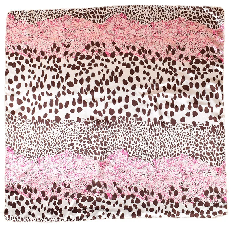 2025 New 90% Polyester Silk Satin Solid Leopard Print Square Scarf Shawl for Women Custom Design Hair Scarf Bandanna Hijabs