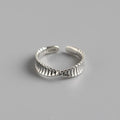 Korean Vintage S925 Pure Silver Wave Mobius Opening Ring for Women Fine Rings with Button Pattern