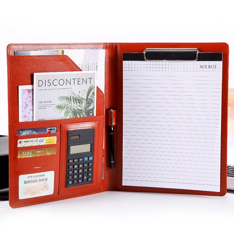 2025 Custom Logo PU Leather File Folder Portfolio Pockets Document Storage Carry Bag New Design A4 Multifunction Filing