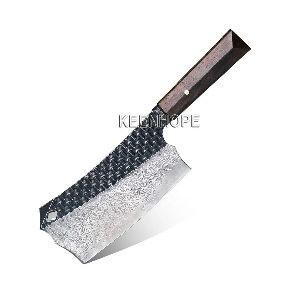 KEENHOPE Handcraft 89 Layers Damascus Steel VG10 Blade 6 Inch Cleaver Black SS 316 Bolster Ebony Wood Handle Hand Engraved