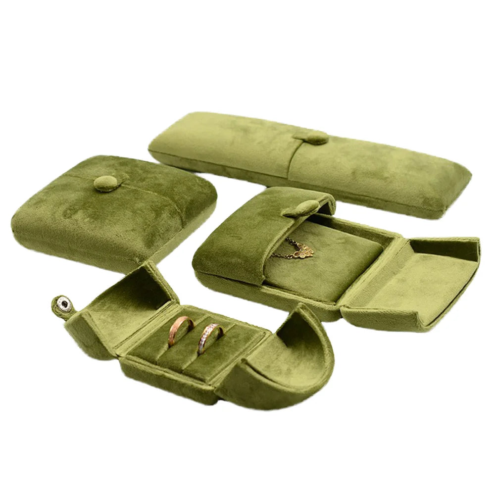 Premium Quality Green Square Velvet Corduroy Double Open Snap Closure Jewelry Box for Bracelet Necklace Earring Ring