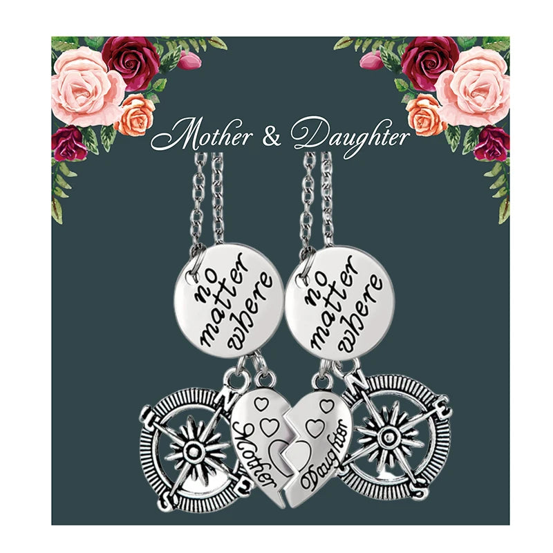 Mother's Day Gift No Matter Where Mother Daughter Compass Pendant Jewelry Necklaces Gift for Mom Daughters Necklace
