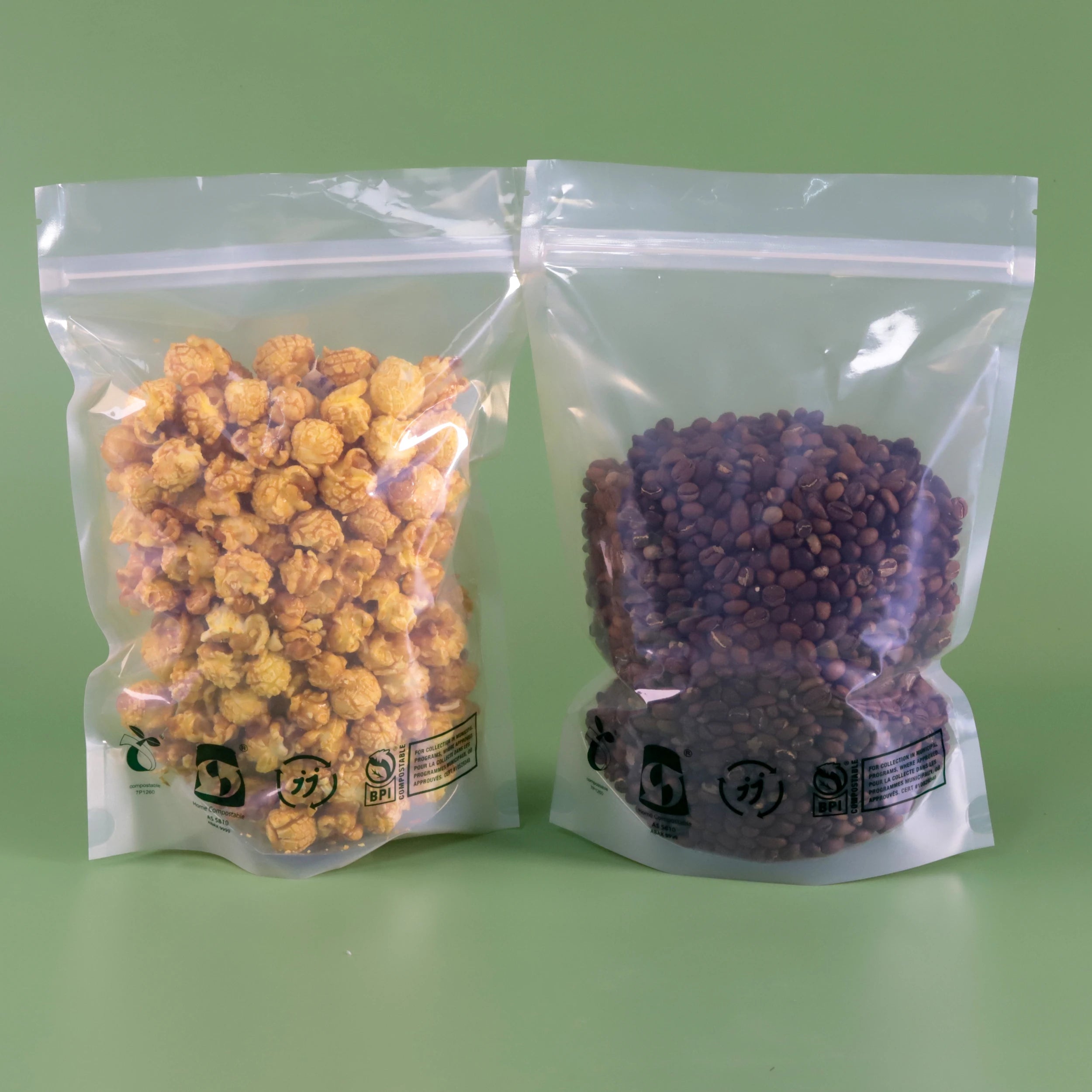 Biodegradable Food Grade Spices Packaging Pouches White Kraft Stand up Bags with Clear Window and Zipper Top
