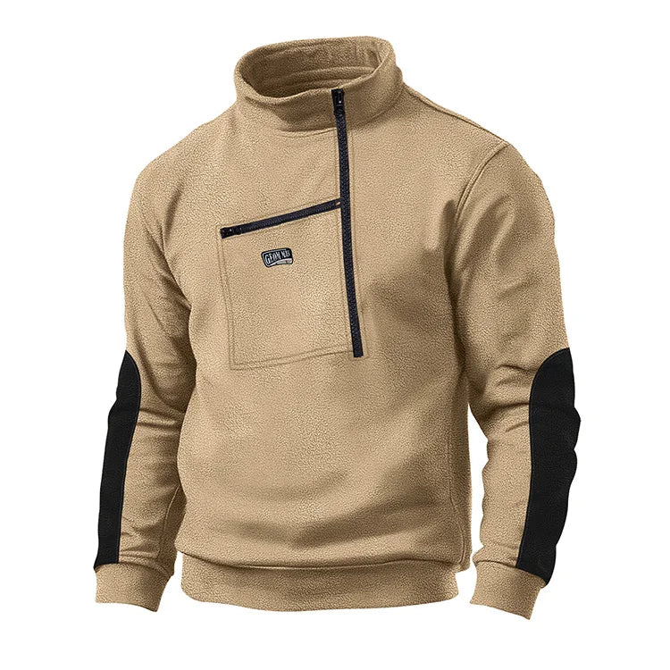 RNSHANGER New Men's Fleece Stand Collar Half Zipper Solid Polyester Warm Sweatshirt Pullover Long Sleeve Outdoor