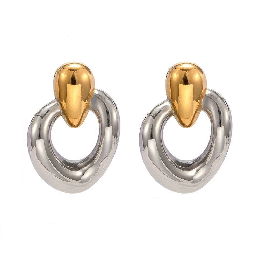 Personalized Custom Fashion Jewelry Earrings 18K Gold Plated Stainless Steel Gold Silver Colorblocking Line Sense Unisex
