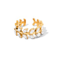Dainty 18K Gold Plated Stainless Steel Branch Leaf Design WHite Cubic Zirconia Adjustable Rings