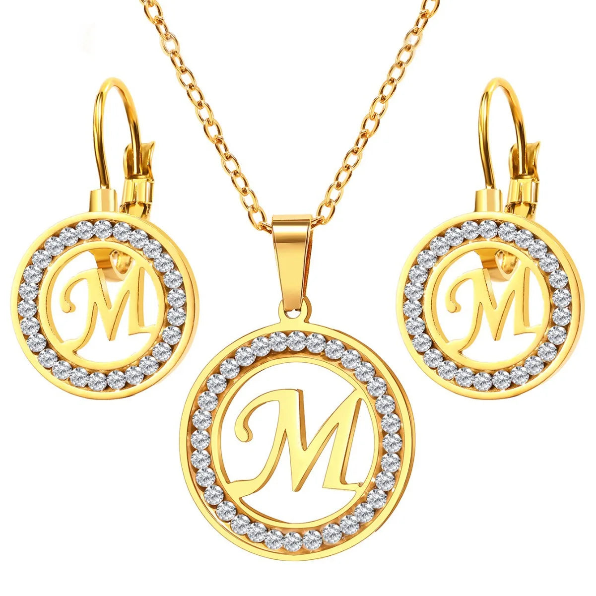 Mother's Day Wedding Gift New Stainless Steel Crystal Rhinestone Earrings Necklace Set Diamond for Women's Christianity