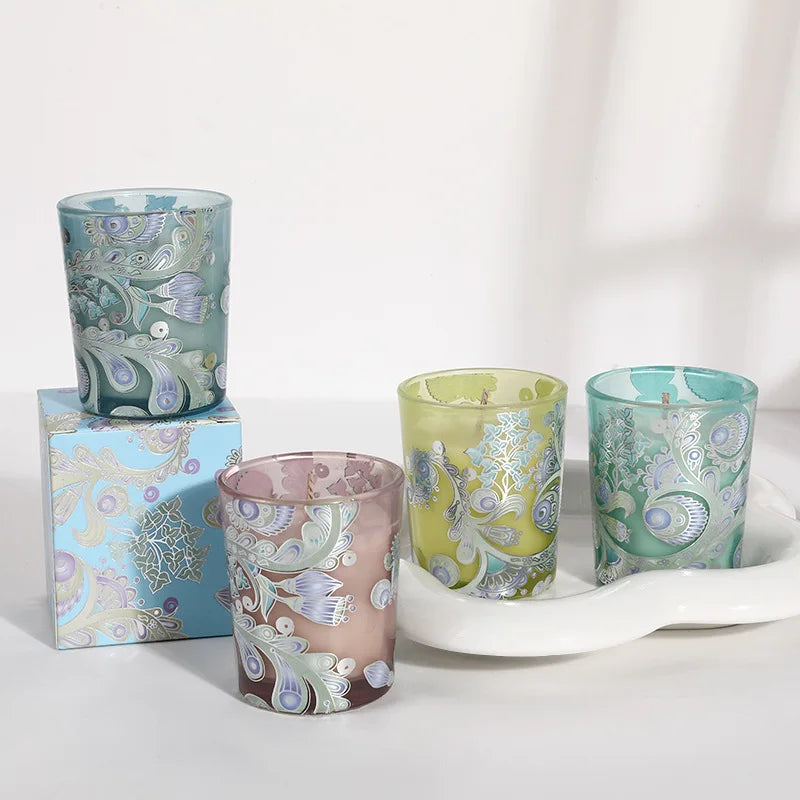 Luxury Christmas Gift Modern Design Embossed Glass Soy Wax Eco-friendly Handmade Floral Scented Aromatherapy Candle Jar
