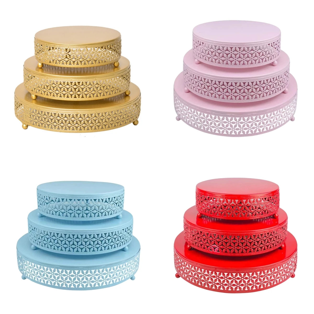 Wholesale 8" 10" 12"Candy Cake Dessert Display Plate Cupcake Stands Gold 3-Piece Round Metal Cake Stand Set