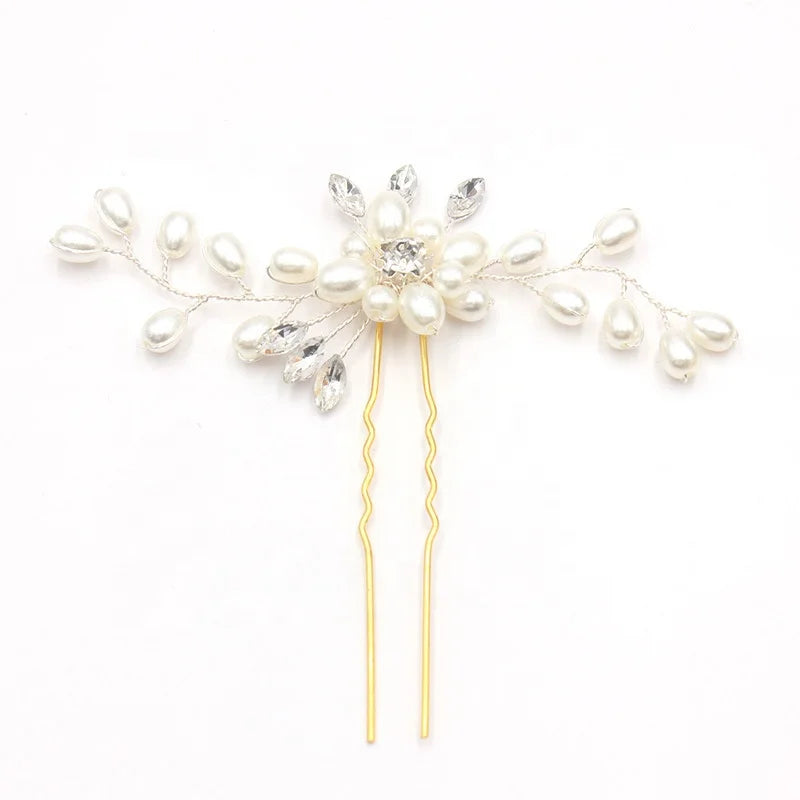 Crystal Floral Pearl Hair Pin Accessories for Bridal and Bridesmaids Wearing Wedding Hair Clips