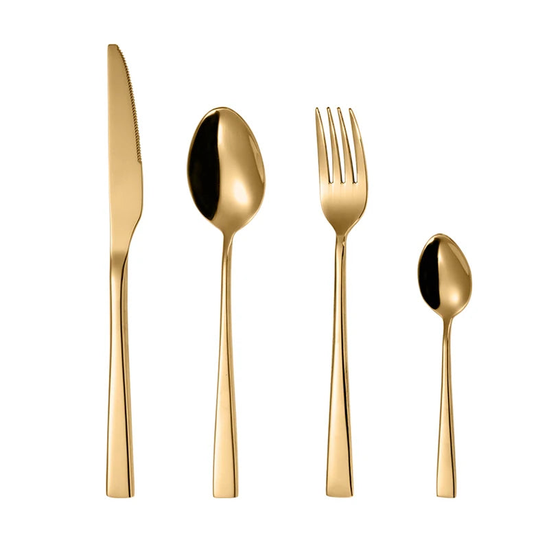 Custom Gold 4-Piece Spoon Fork Knife Luxury Hotel Cutlery Set Modern Eco-Friendly Wedding Stainless Steel Flatware Sets