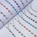 14K Gold Plated Handmade Brass Chain Turkish Evil Eye Shape Bead Chain Roll for Jewelry Accessories