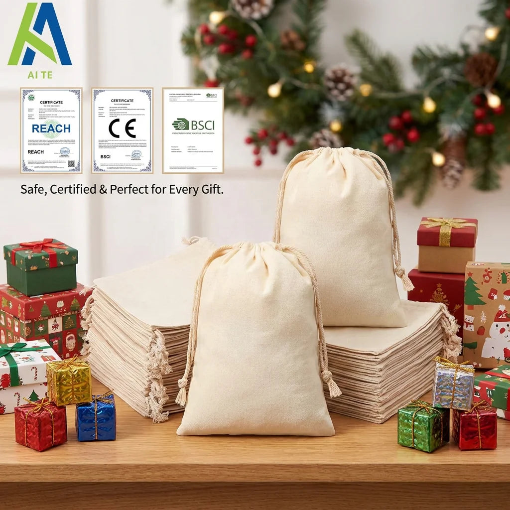 Hot Selling Wholesale Eco Organic Cotton Animal Prints Drawstring Bag Muslin Linen Gift Packaging Pouch with Custom Logo 25*20cm