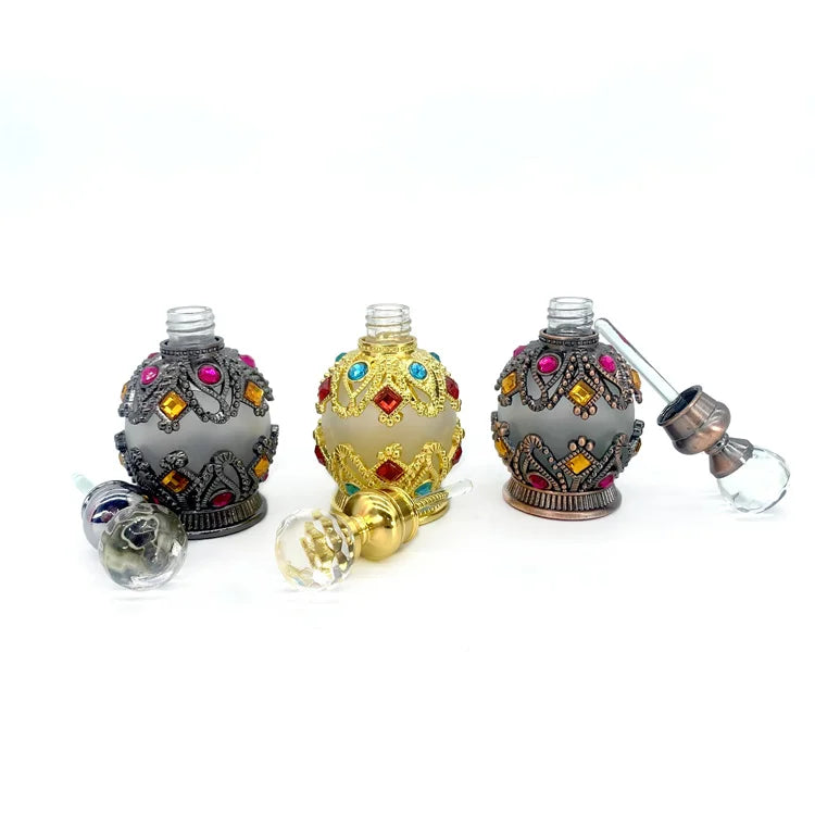 Middle East Style Dubai Zinc Alloy Decorate Enamel Glass Bottle 15ml 25ml Stick Perfume Essential Oil Empty Bottle