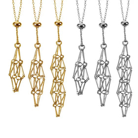 CSJA Wholesale 18k Gold Plated Stainless Steel Crystal Cage Necklace Holder Adjustable Metal Chain Stone Collecting Holder