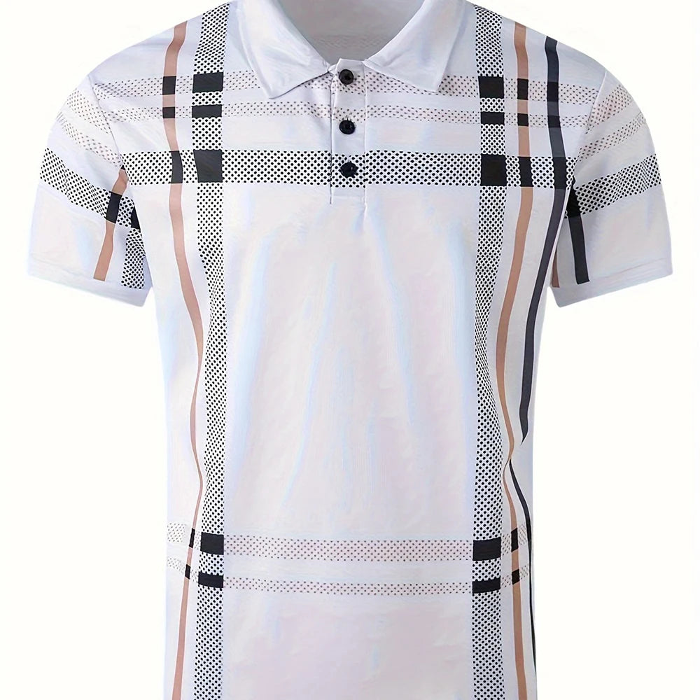 Premium Men's Checkered Print Golf Shirt Casual Breathable Half Button Short Sleeve Shirt Printed Polo Shirt Cotton for Outdoor