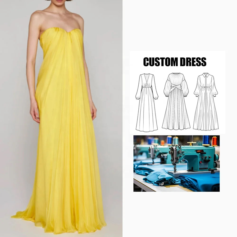 Brand Customization Floor-Length Women's Satin Pleated Wedding Guest Dress Sweep Train Long Dress Gowns