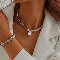 Wholesale Fashion Jewelry Set Irregular CCB Metal Bracelet Women's Water Droplet Heart-shaped Pendant Imitation Pearl Necklace