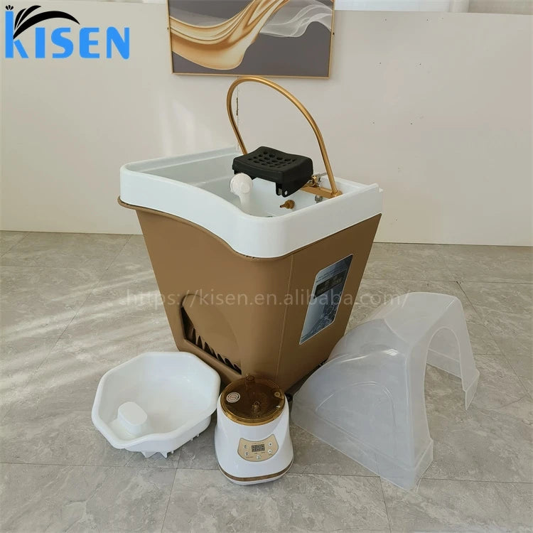 Kisen Portable Shampoo Basin Salon Furniture Hair Styling Backwash Wash Hair Sink Bowl with Water Circulation and Fumigator Spa