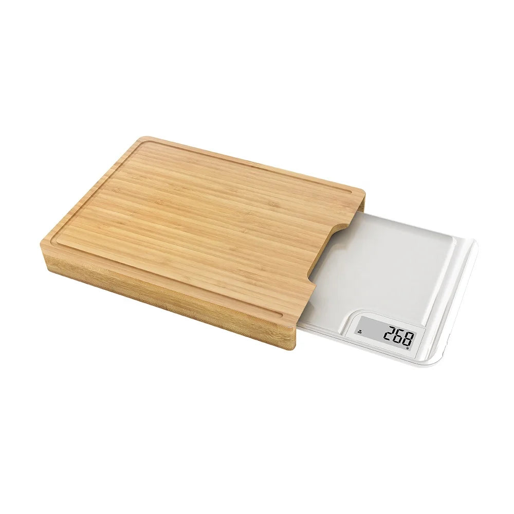 For Welland Bamboo Kitchen Food Scale Cutting Board Environmental Protection Electron Scale for Weight Measuring Battery Powered