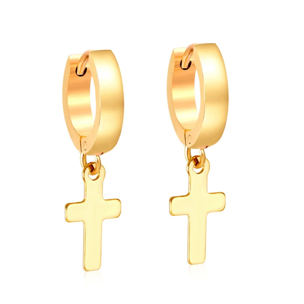 Fashion Curved Buckle Cross Hoop Earrings Stainless Steel Women Fashion Earrings