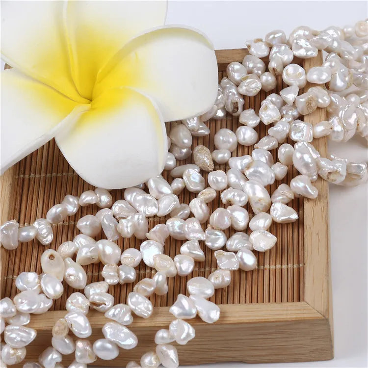 Zhuji 6-7mm Top Hole Freshwater Baroque Keshi Pearl White Loose Natural Pearls for Jewelry Making