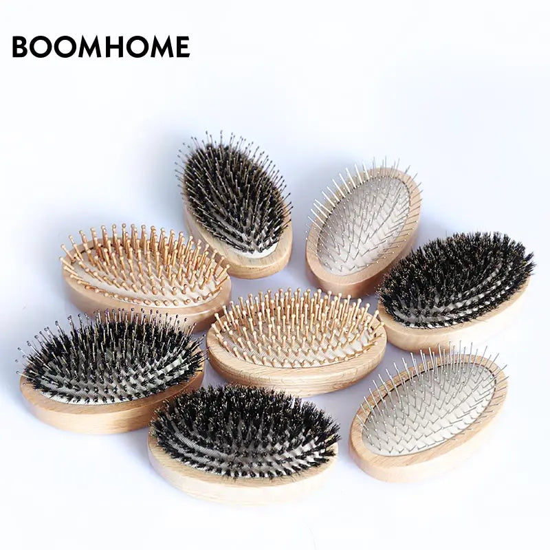 Women's Mini Pocket Scalp Wood Hair Brush with Steel Boar Airbag Private Label Comb for Better Hair Care