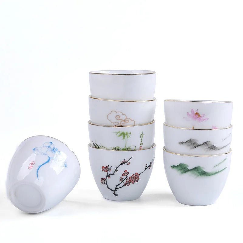 Tea Festival Gift White Ceramic Tea Cups No Handle Small Kung Fu Cups Custom logo Printed Porcelain Tea Cup 70ml 50ml 40ml