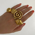 Exaggerated Gold Plated Hollow Opening Shell Ring No Fade Statement Stainless Steel Conch Spiral Rings Women Jewelry